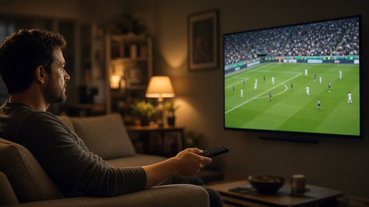 Smart TV im Wohnzimmer während eines 24-Stunden IPTV-Tests