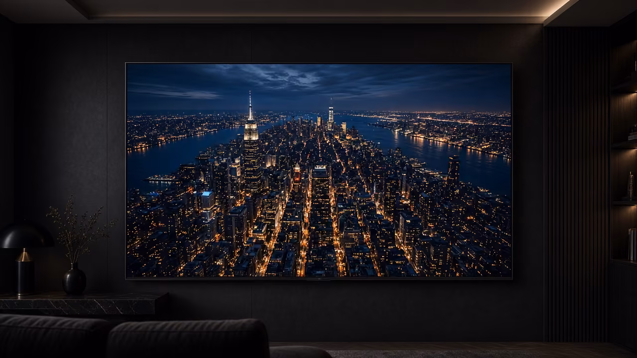 4K-Fernseher im Wohnzimmer, IPTV-Stream in hoher Auflösung
