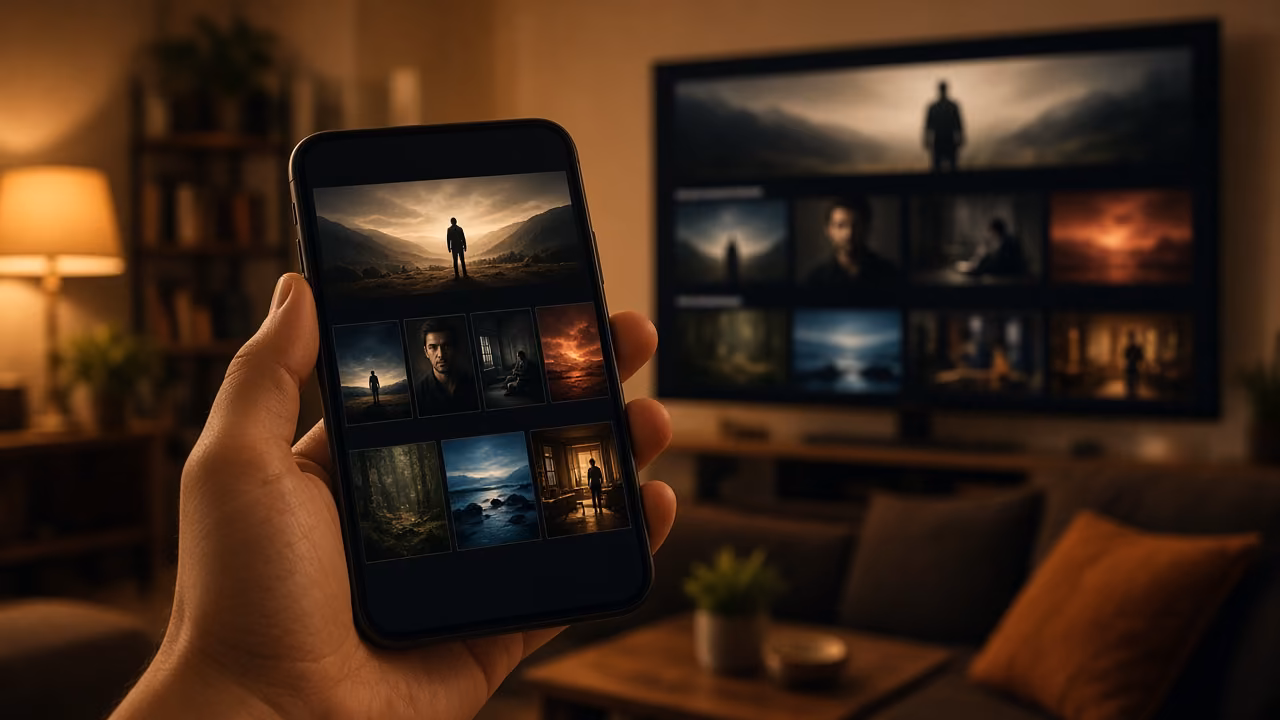 Smartphone und Fernseher mit IPTV-Player-Apps